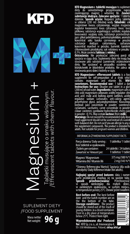 Съдържание на KFD Magnesium+ Effervescent - 24 tabs Cherry